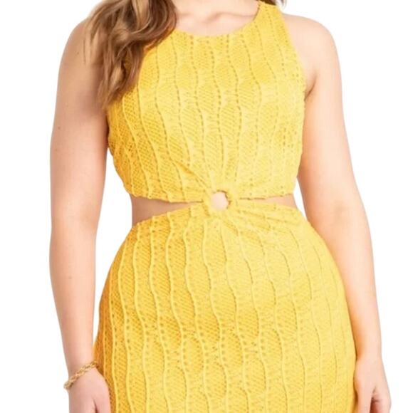 Eloquii Yellow Cutout Crochet Sleeveless Resort Midi Boho Dress Plus Size 26 - Picture 3 of 8